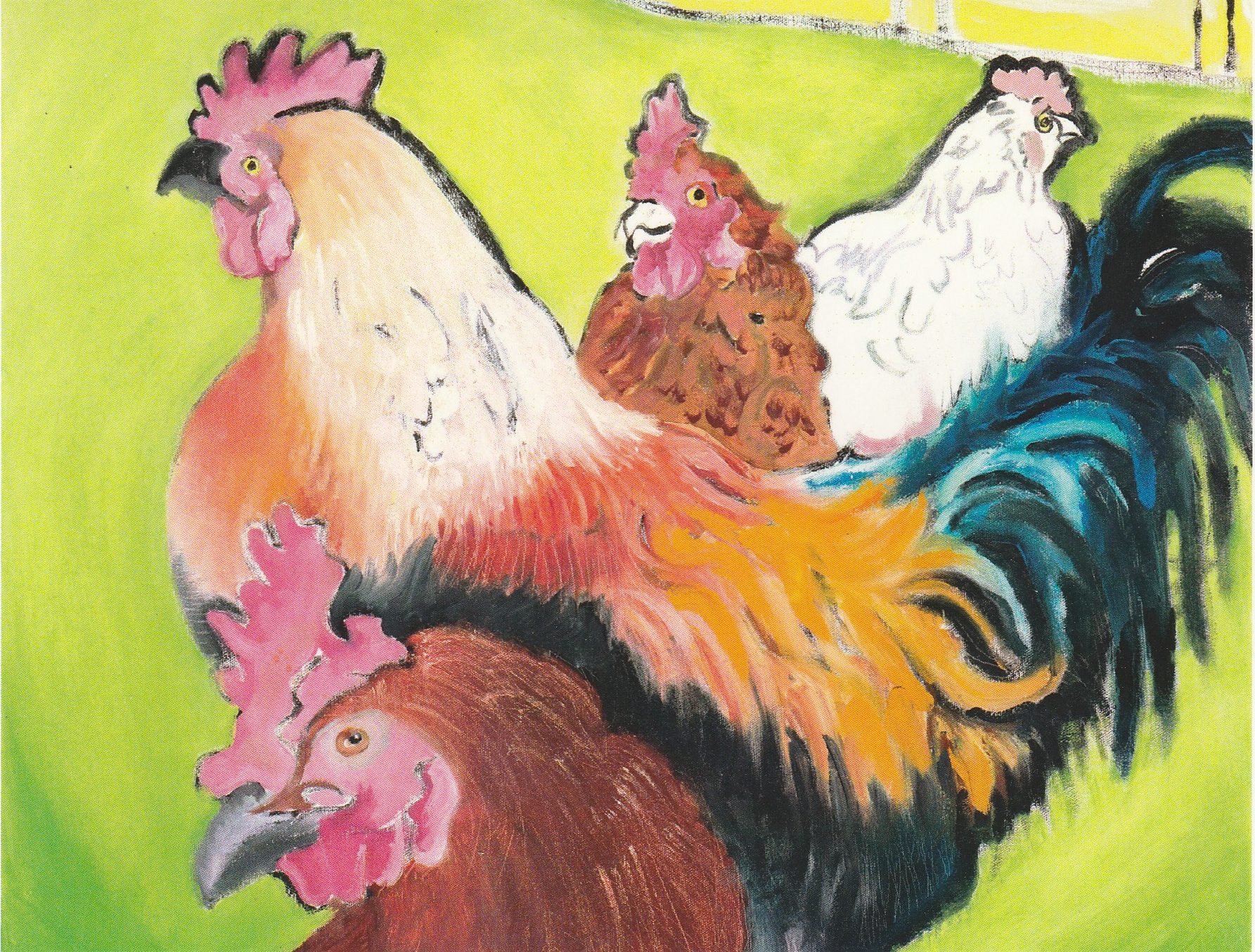 Four hens in a cluster